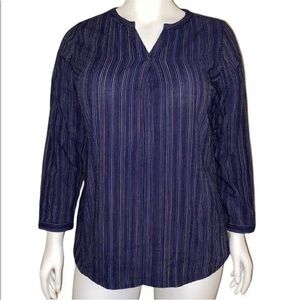 NWT CJ & Banks Navy Blue Striped Blouse Tunic Christopher & Banks Shirt Top 14 W